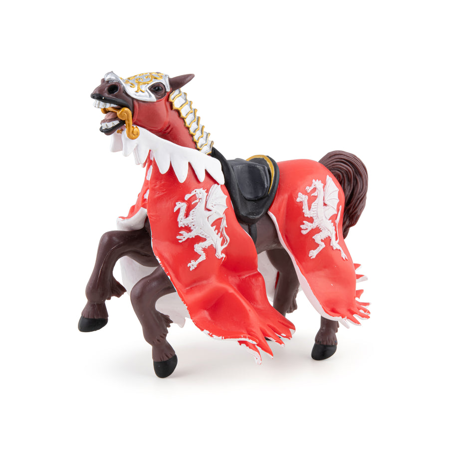 Cheval du roi au dragon rouge Papo en PVC, Collection Médiéval, jouet éducatif idéal pour enfants et collectionneurs