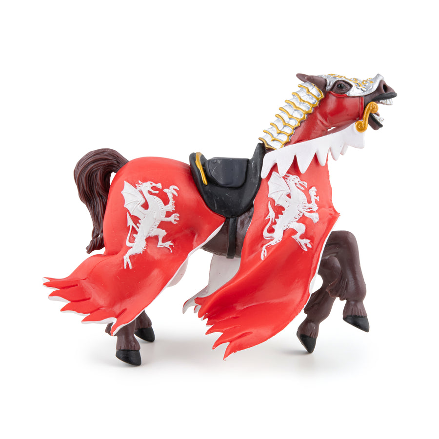 Cheval du roi au dragon rouge Papo en PVC, Collection Médiéval, jouet éducatif idéal pour enfants et collectionneurs