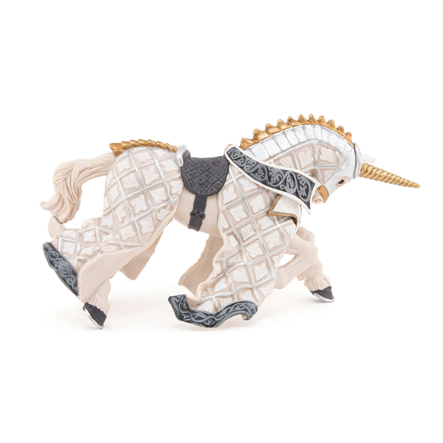 Cheval du Maître des armes cimier licorne Papo en PVC, Collection Médiéval, jouet éducatif idéal pour enfants et collectionneurs
