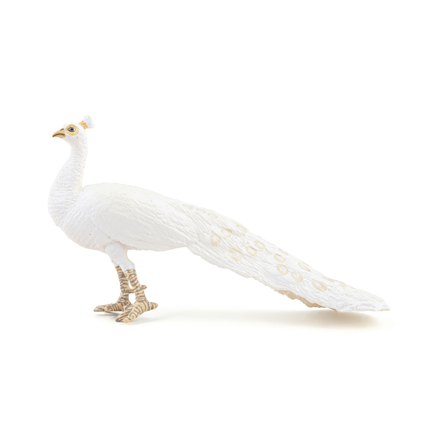 Figurine Paon blanc Papo en PVC, thème basse-cour, Collection Vie à la ferme, jouet éducatif idéal pour enfants et collectionneurs