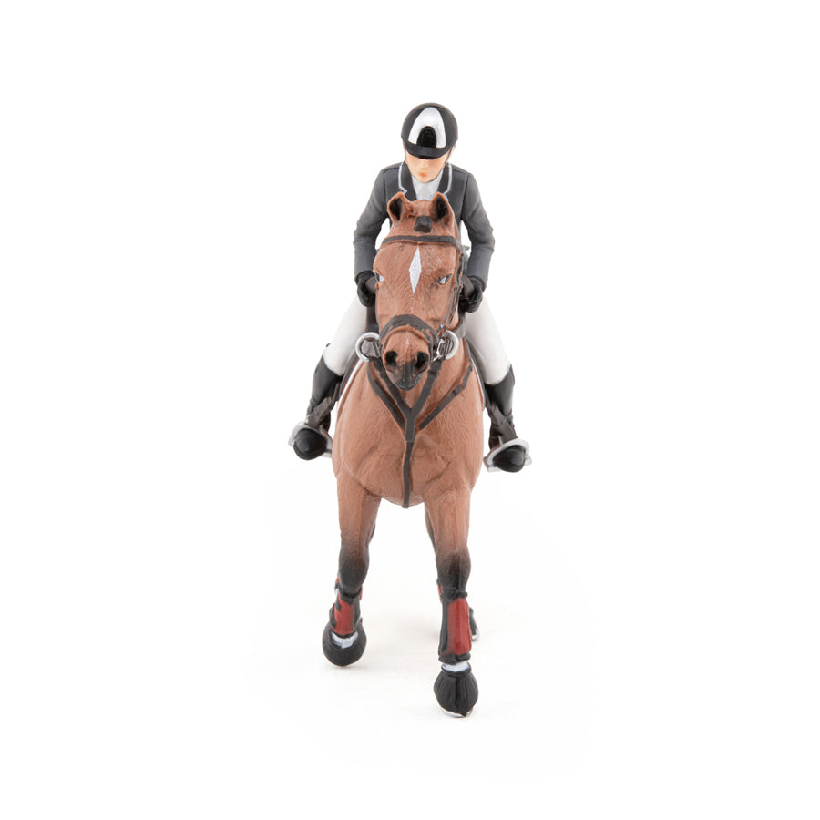 Figurine Cheval de concours et son cavalier Papo en PVC, Collection chevaux, jouet éducatif idéal pour enfants et collectionneurs