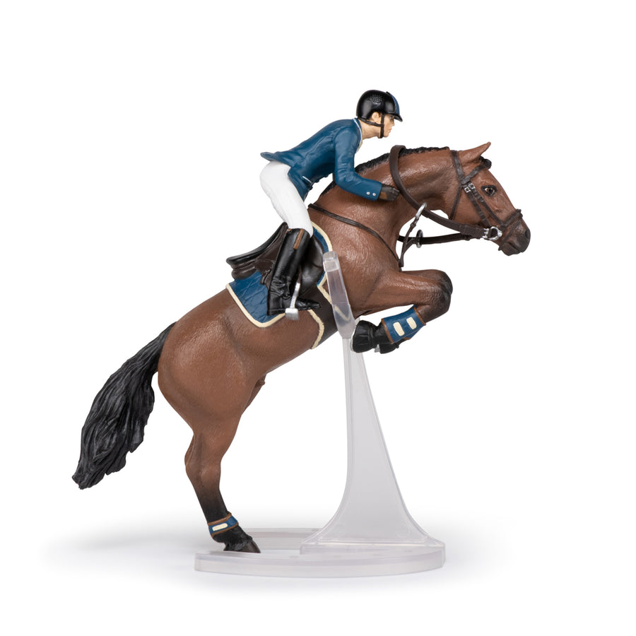 Figurine Cheval de saut d'obstacle et son cavalier Papo en PVC, Collection chevaux, jouet éducatif idéal pour enfants et collectionneurs