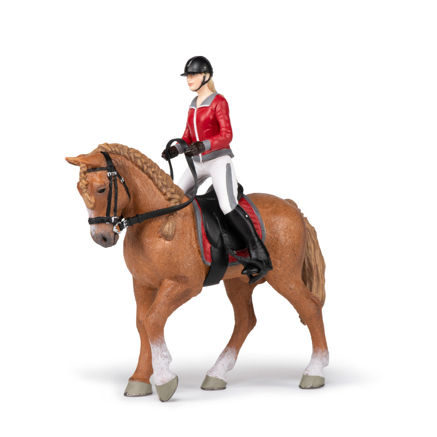 Figurine Cheval de promenade et sa cavalière Papo en PVC, Collection chevaux, jouet éducatif idéal pour enfants et collectionneurs